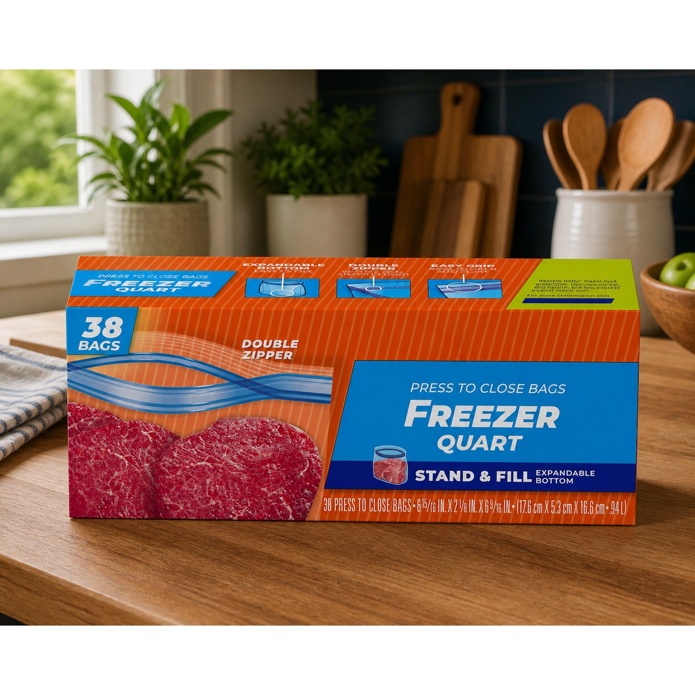 Meal Prep Freezer - 38ct Quart Vriesvak Voedselbewaarzakken, Druk-om-te-sluiten Lekbestendige