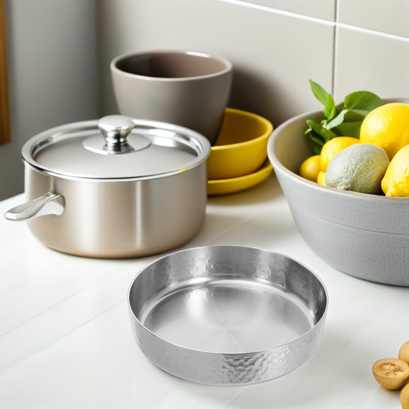 Meal Prep Pasta - Roestvrijstalen soepkom, gehamerd getextureerd metalen mengkom